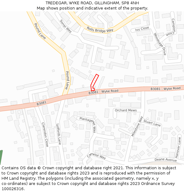 TREDEGAR, WYKE ROAD, GILLINGHAM, SP8 4NH: Location map and indicative extent of plot