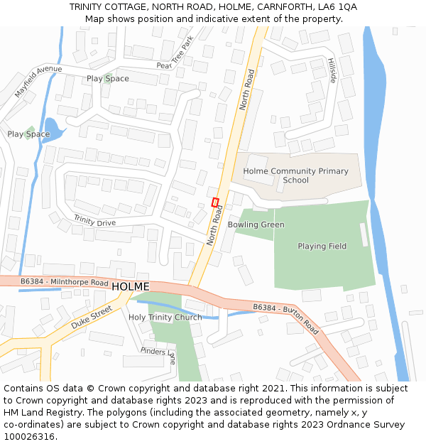 TRINITY COTTAGE, NORTH ROAD, HOLME, CARNFORTH, LA6 1QA: Location map and indicative extent of plot