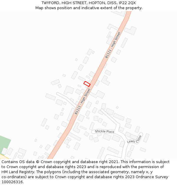 TWYFORD, HIGH STREET, HOPTON, DISS, IP22 2QX: Location map and indicative extent of plot