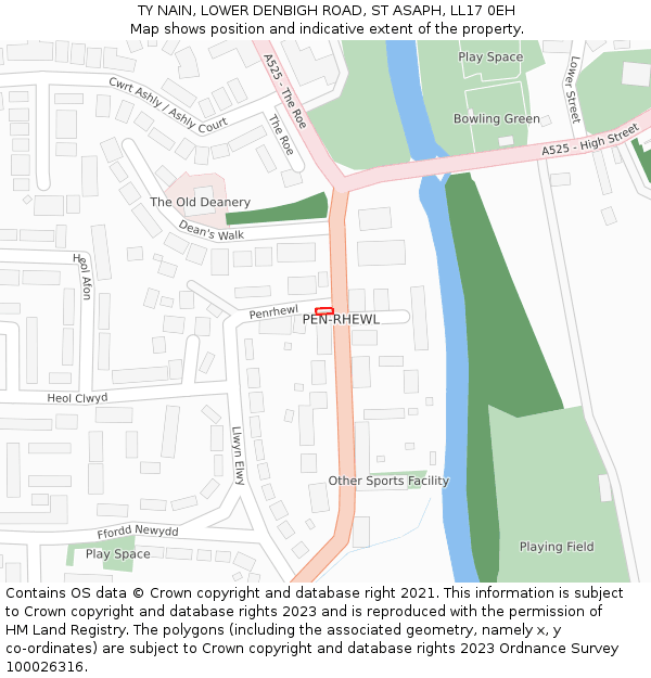 TY NAIN, LOWER DENBIGH ROAD, ST ASAPH, LL17 0EH: Location map and indicative extent of plot