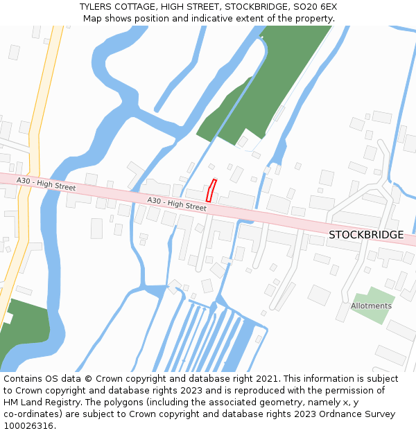TYLERS COTTAGE, HIGH STREET, STOCKBRIDGE, SO20 6EX: Location map and indicative extent of plot