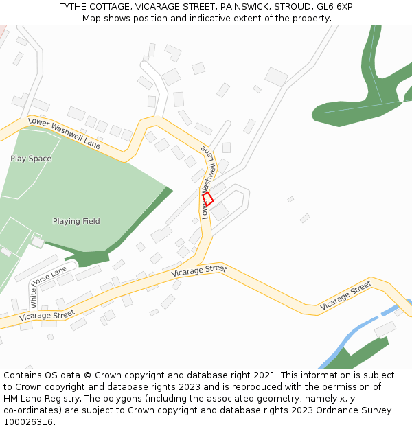 TYTHE COTTAGE, VICARAGE STREET, PAINSWICK, STROUD, GL6 6XP: Location map and indicative extent of plot