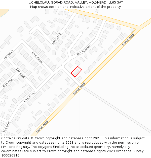 UCHELOLAU, GORAD ROAD, VALLEY, HOLYHEAD, LL65 3AT: Location map and indicative extent of plot