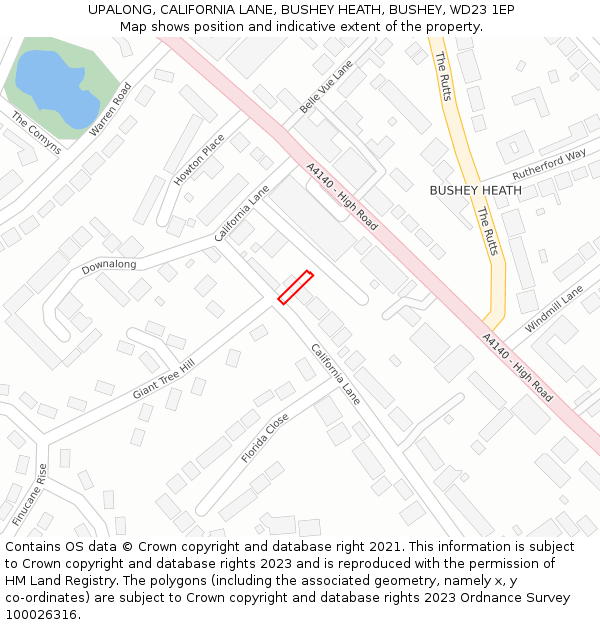 UPALONG, CALIFORNIA LANE, BUSHEY HEATH, BUSHEY, WD23 1EP: Location map and indicative extent of plot