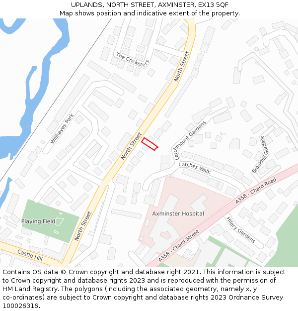 UPLANDS, NORTH STREET, AXMINSTER, EX13 5QF: Location map and indicative extent of plot