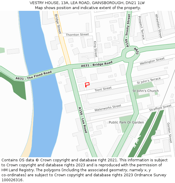 VESTRY HOUSE, 13A, LEA ROAD, GAINSBOROUGH, DN21 1LW: Location map and indicative extent of plot