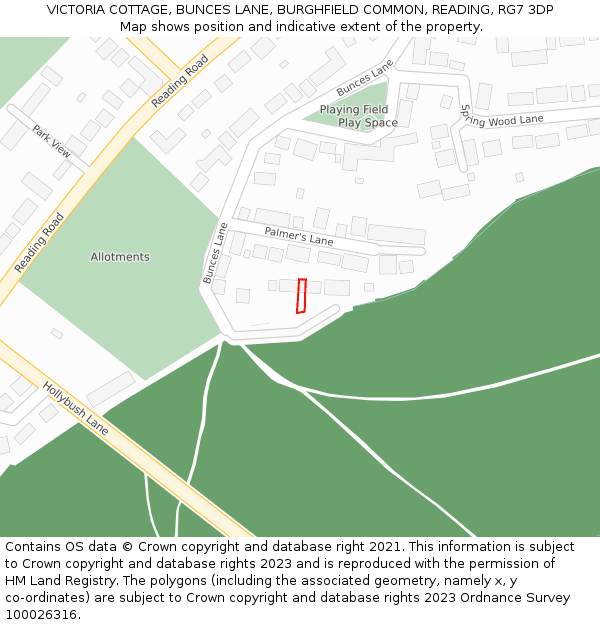 VICTORIA COTTAGE, BUNCES LANE, BURGHFIELD COMMON, READING, RG7 3DP: Location map and indicative extent of plot