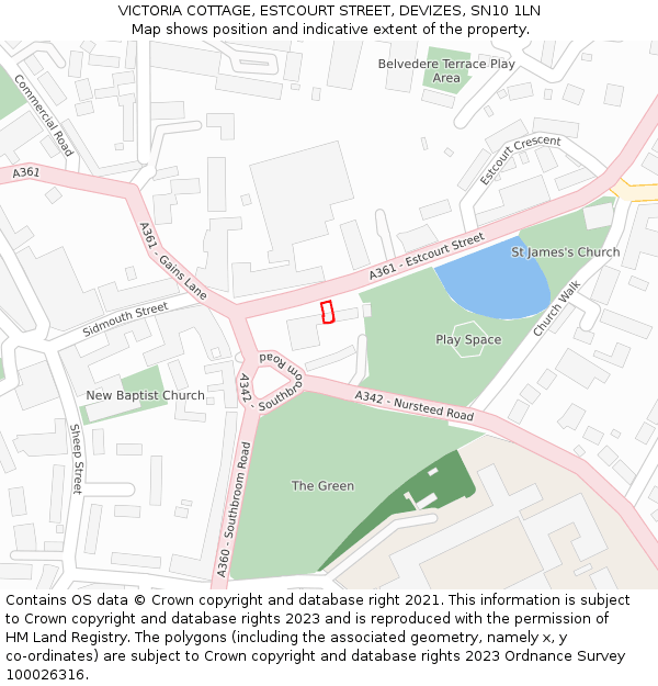 VICTORIA COTTAGE, ESTCOURT STREET, DEVIZES, SN10 1LN: Location map and indicative extent of plot