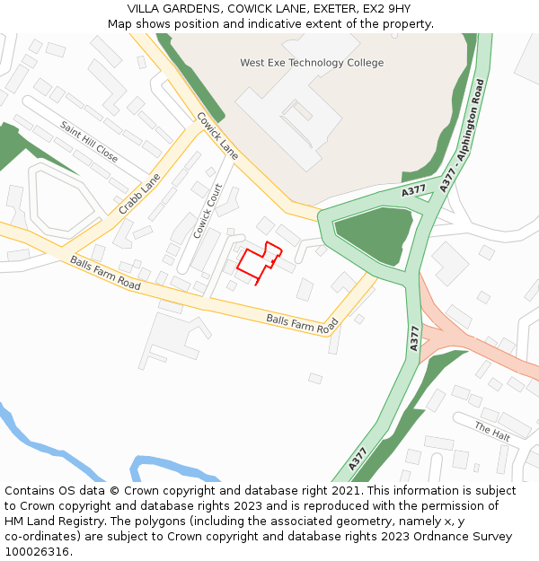 VILLA GARDENS, COWICK LANE, EXETER, EX2 9HY: Location map and indicative extent of plot