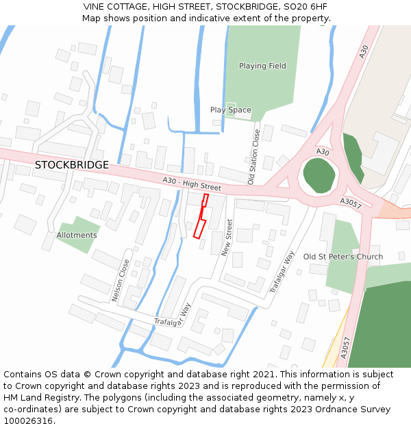VINE COTTAGE, HIGH STREET, STOCKBRIDGE, SO20 6HF: Location map and indicative extent of plot