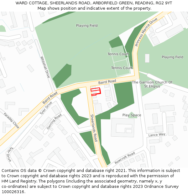 WARD COTTAGE, SHEERLANDS ROAD, ARBORFIELD GREEN, READING, RG2 9YT: Location map and indicative extent of plot