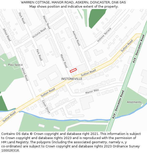 WARREN COTTAGE, MANOR ROAD, ASKERN, DONCASTER, DN6 0AS: Location map and indicative extent of plot