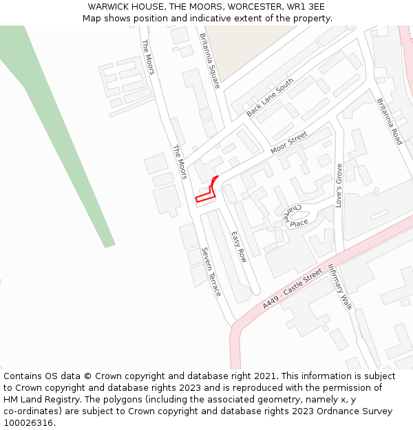 WARWICK HOUSE, THE MOORS, WORCESTER, WR1 3EE: Location map and indicative extent of plot