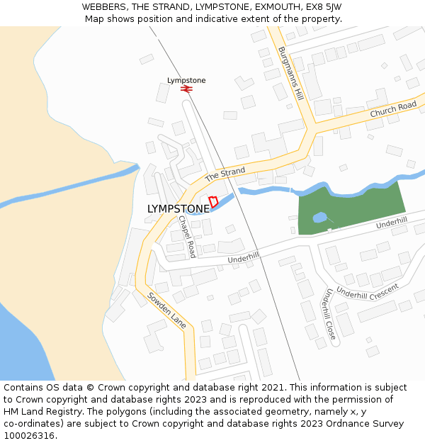 WEBBERS, THE STRAND, LYMPSTONE, EXMOUTH, EX8 5JW: Location map and indicative extent of plot