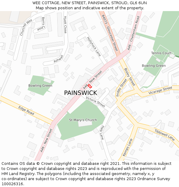 WEE COTTAGE, NEW STREET, PAINSWICK, STROUD, GL6 6UN: Location map and indicative extent of plot