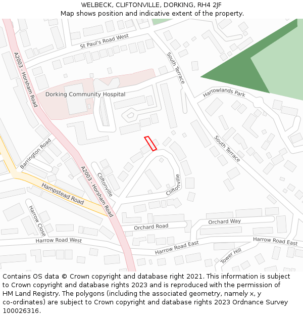 WELBECK, CLIFTONVILLE, DORKING, RH4 2JF: Location map and indicative extent of plot