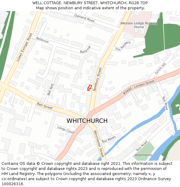 WELL COTTAGE, NEWBURY STREET, WHITCHURCH, RG28 7DP: Location map and indicative extent of plot