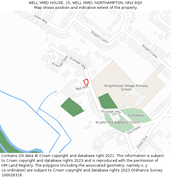 WELL YARD HOUSE, 15, WELL YARD, NORTHAMPTON, NN2 6QX: Location map and indicative extent of plot