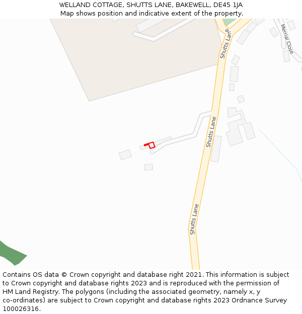 WELLAND COTTAGE, SHUTTS LANE, BAKEWELL, DE45 1JA: Location map and indicative extent of plot