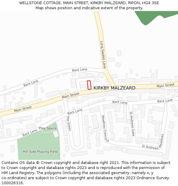 WELLSTONE COTTAGE, MAIN STREET, KIRKBY MALZEARD, RIPON, HG4 3SE: Location map and indicative extent of plot