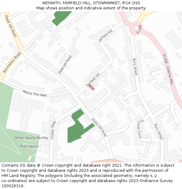 WENWITH, FAIRFIELD HILL, STOWMARKET, IP14 1NG: Location map and indicative extent of plot