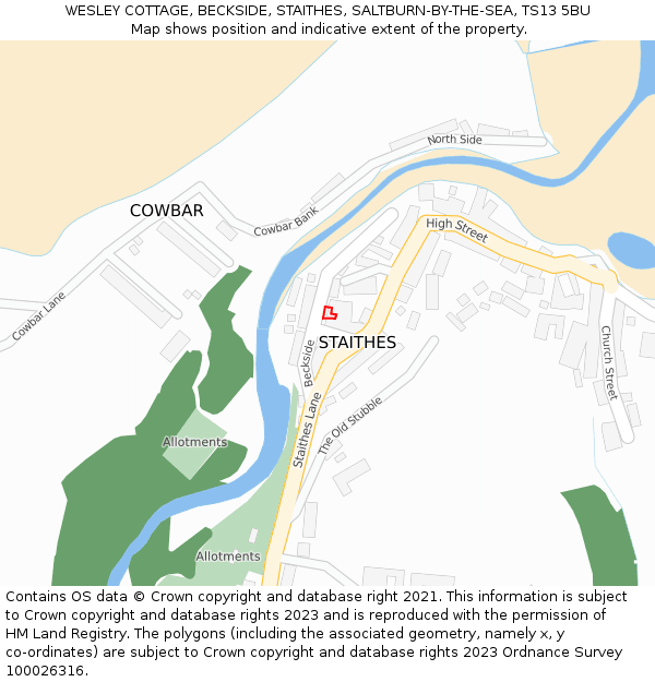 WESLEY COTTAGE, BECKSIDE, STAITHES, SALTBURN-BY-THE-SEA, TS13 5BU: Location map and indicative extent of plot