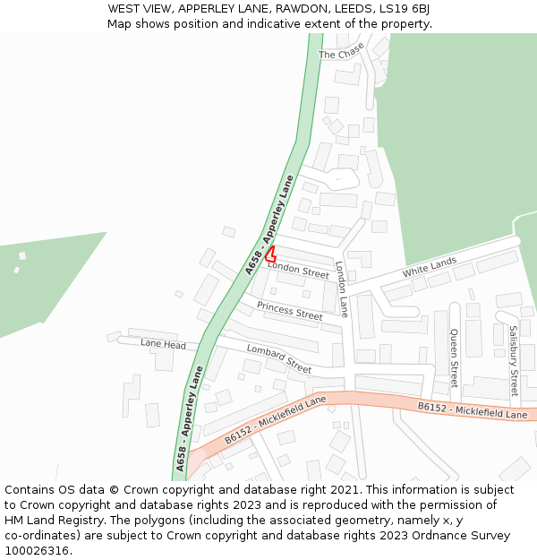WEST VIEW, APPERLEY LANE, RAWDON, LEEDS, LS19 6BJ: Location map and indicative extent of plot