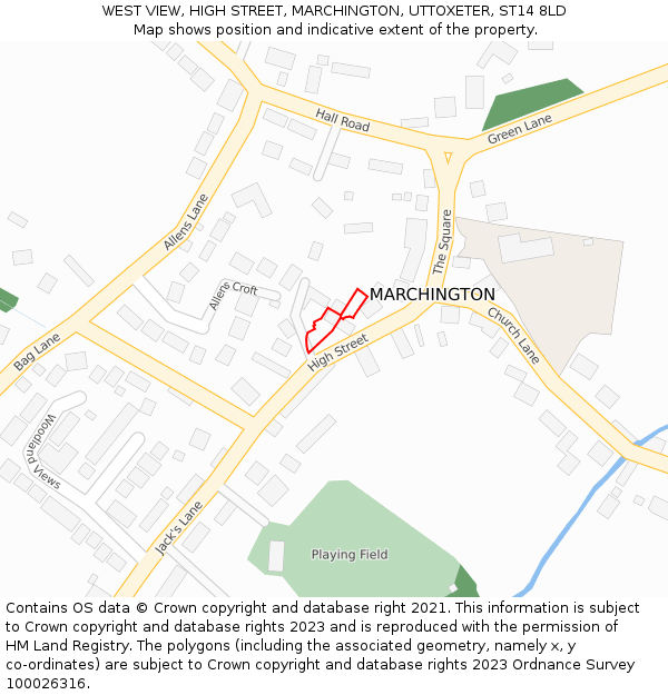 WEST VIEW, HIGH STREET, MARCHINGTON, UTTOXETER, ST14 8LD: Location map and indicative extent of plot