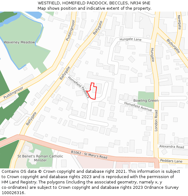 WESTFIELD, HOMEFIELD PADDOCK, BECCLES, NR34 9NE: Location map and indicative extent of plot