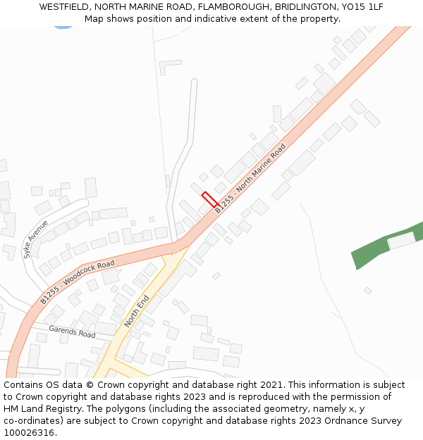 WESTFIELD, NORTH MARINE ROAD, FLAMBOROUGH, BRIDLINGTON, YO15 1LF: Location map and indicative extent of plot