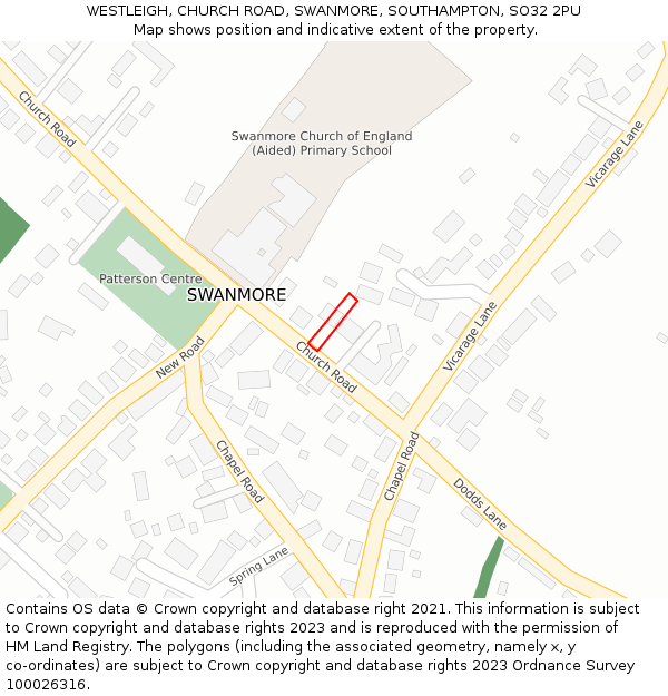 WESTLEIGH, CHURCH ROAD, SWANMORE, SOUTHAMPTON, SO32 2PU: Location map and indicative extent of plot