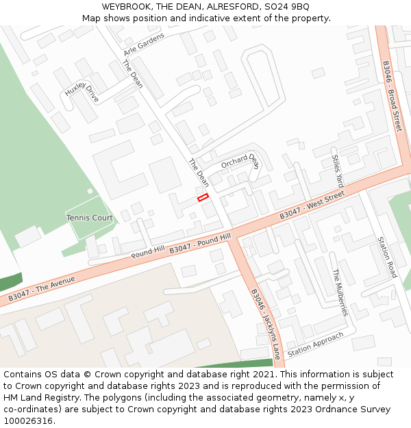 WEYBROOK, THE DEAN, ALRESFORD, SO24 9BQ: Location map and indicative extent of plot