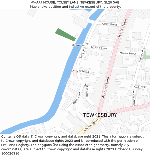 WHARF HOUSE, TOLSEY LANE, TEWKESBURY, GL20 5AE: Location map and indicative extent of plot