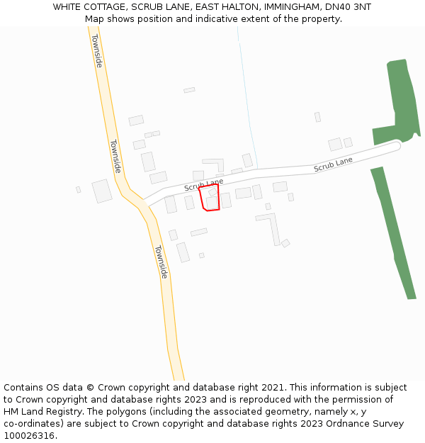 WHITE COTTAGE, SCRUB LANE, EAST HALTON, IMMINGHAM, DN40 3NT: Location map and indicative extent of plot