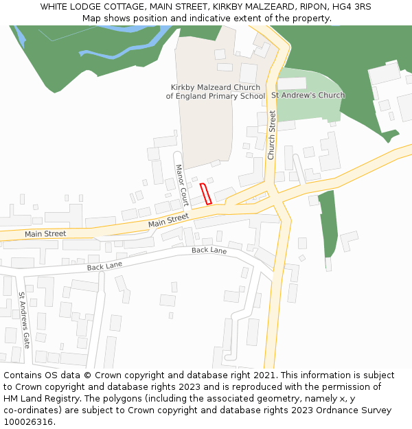 WHITE LODGE COTTAGE, MAIN STREET, KIRKBY MALZEARD, RIPON, HG4 3RS: Location map and indicative extent of plot
