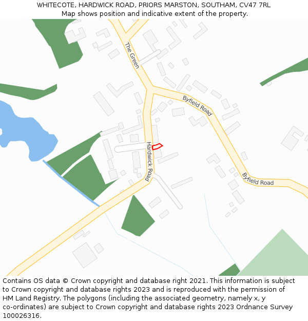 WHITECOTE, HARDWICK ROAD, PRIORS MARSTON, SOUTHAM, CV47 7RL: Location map and indicative extent of plot