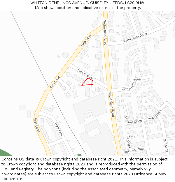 WHITTON DENE, INGS AVENUE, GUISELEY, LEEDS, LS20 9HW: Location map and indicative extent of plot