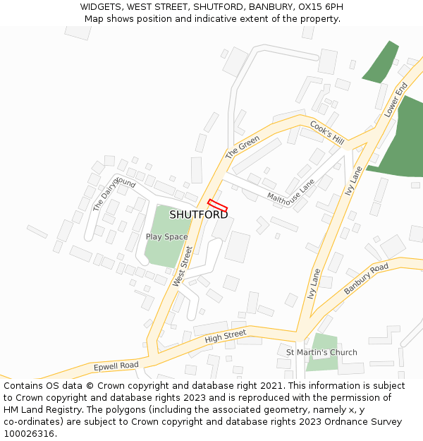 WIDGETS, WEST STREET, SHUTFORD, BANBURY, OX15 6PH: Location map and indicative extent of plot