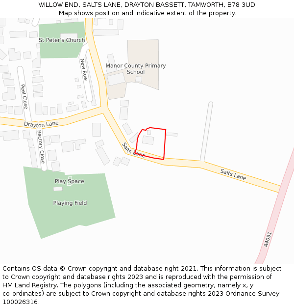 WILLOW END, SALTS LANE, DRAYTON BASSETT, TAMWORTH, B78 3UD: Location map and indicative extent of plot