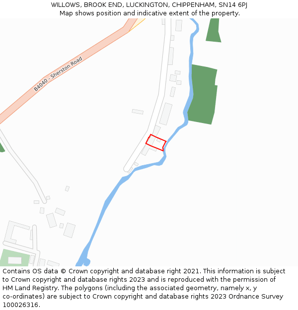 WILLOWS, BROOK END, LUCKINGTON, CHIPPENHAM, SN14 6PJ: Location map and indicative extent of plot
