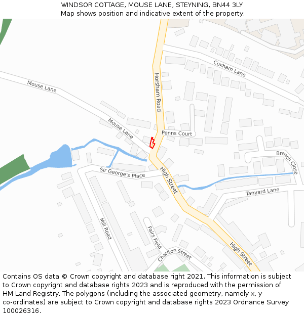 WINDSOR COTTAGE, MOUSE LANE, STEYNING, BN44 3LY: Location map and indicative extent of plot