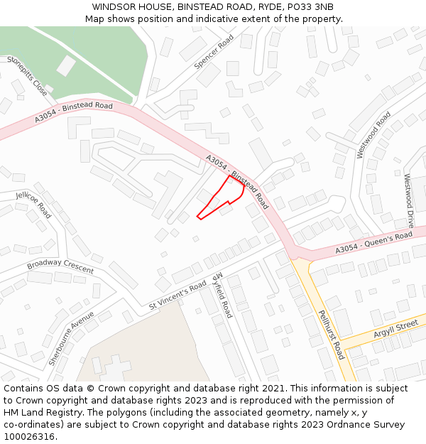 WINDSOR HOUSE, BINSTEAD ROAD, RYDE, PO33 3NB: Location map and indicative extent of plot