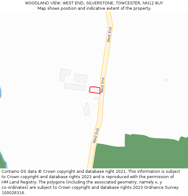 WOODLAND VIEW, WEST END, SILVERSTONE, TOWCESTER, NN12 8UY: Location map and indicative extent of plot