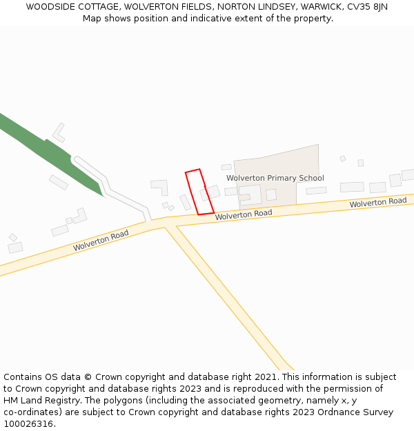 WOODSIDE COTTAGE, WOLVERTON FIELDS, NORTON LINDSEY, WARWICK, CV35 8JN: Location map and indicative extent of plot