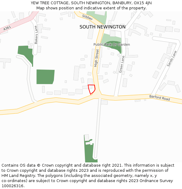 YEW TREE COTTAGE, SOUTH NEWINGTON, BANBURY, OX15 4JN: Location map and indicative extent of plot