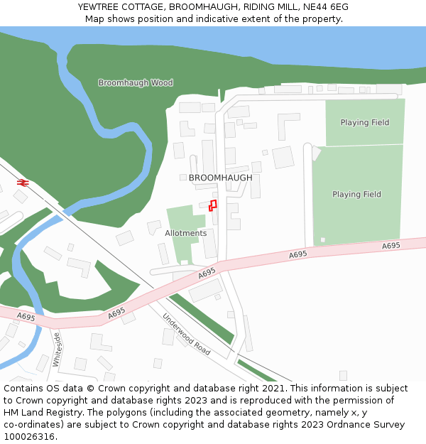 YEWTREE COTTAGE, BROOMHAUGH, RIDING MILL, NE44 6EG: Location map and indicative extent of plot