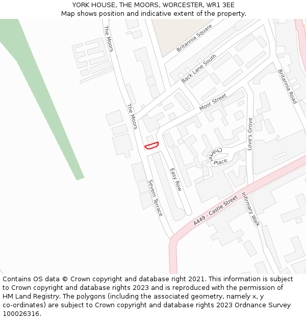 YORK HOUSE, THE MOORS, WORCESTER, WR1 3EE: Location map and indicative extent of plot