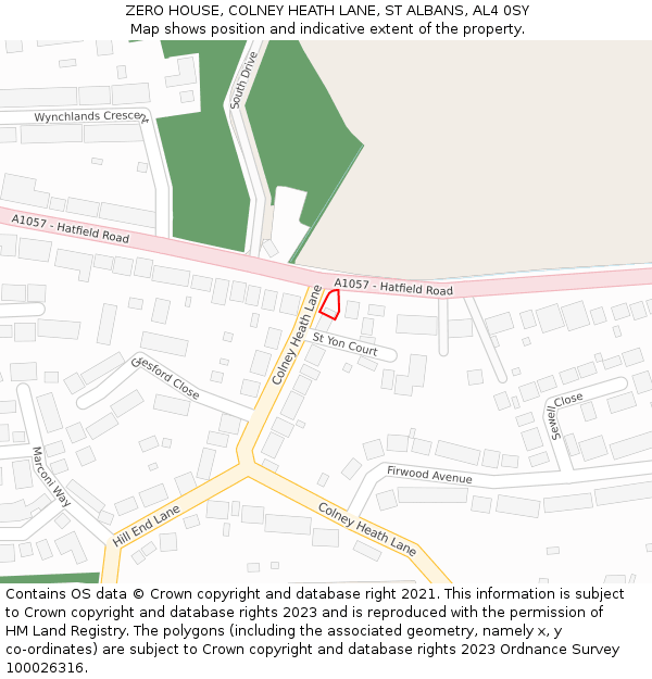 ZERO HOUSE, COLNEY HEATH LANE, ST ALBANS, AL4 0SY: Location map and indicative extent of plot