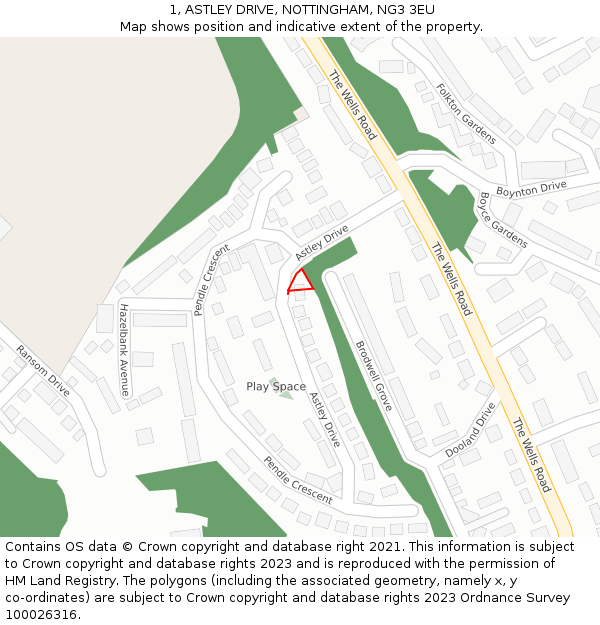 1, ASTLEY DRIVE, NOTTINGHAM, NG3 3EU: Location map and indicative extent of plot