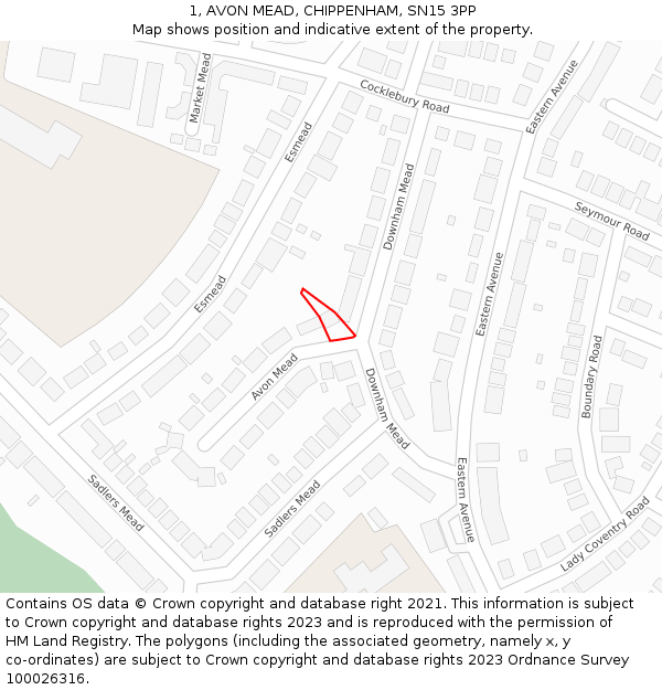 1, AVON MEAD, CHIPPENHAM, SN15 3PP: Location map and indicative extent of plot